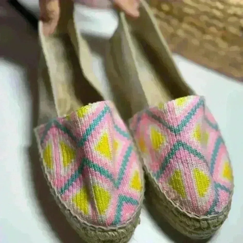 Manebi x Guanabana Neon Woven Geometric Platform Espadrilles Size 10